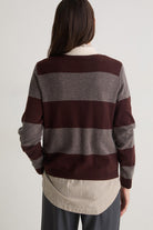 Yerse Stripe Collared Wool Blend Jumper - Maroon/Mole