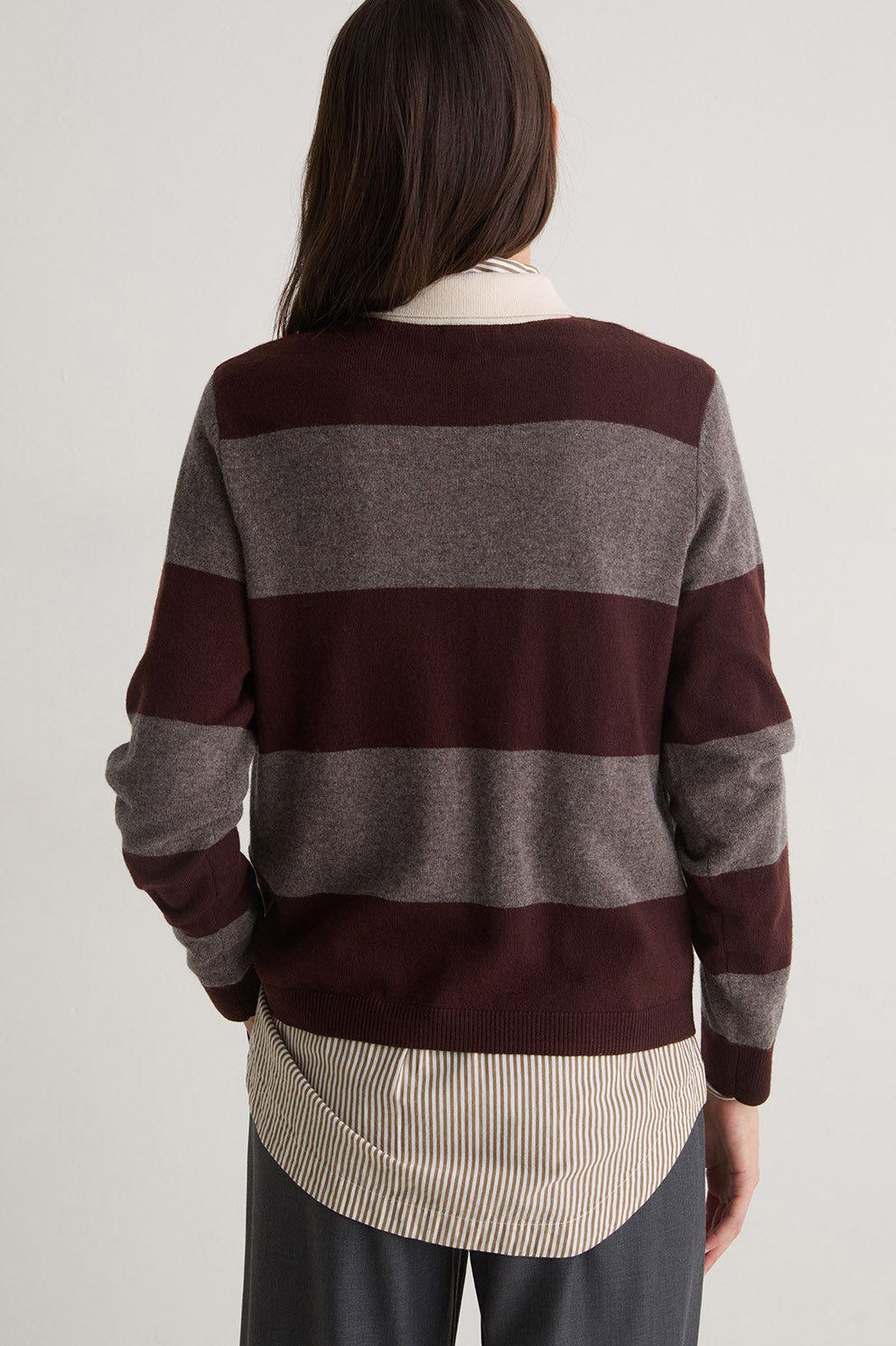 Yerse Stripe Collared Wool Blend Jumper - Maroon/Mole