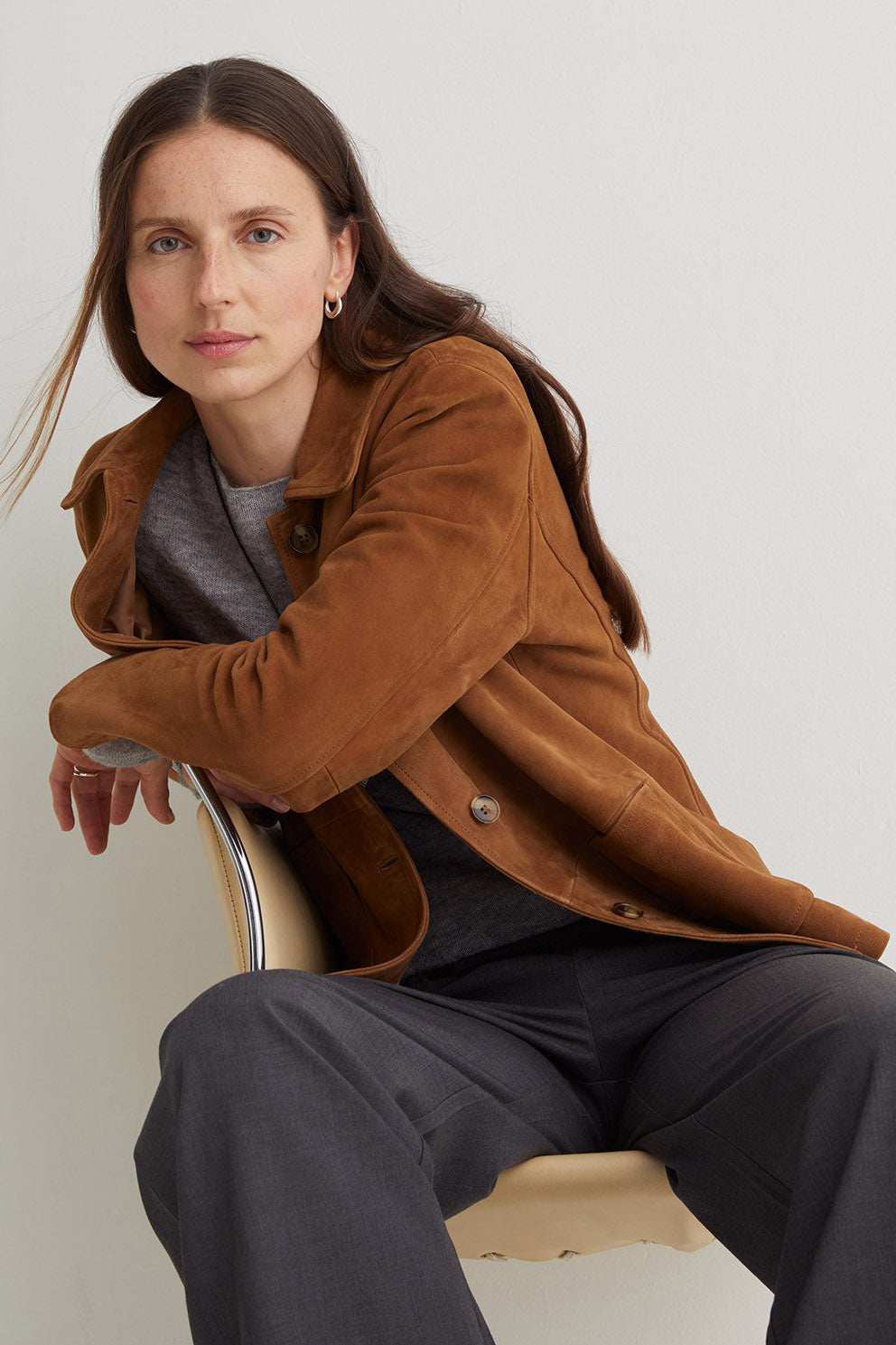 Yerse Suede Leather Jacket - Amber Brown
