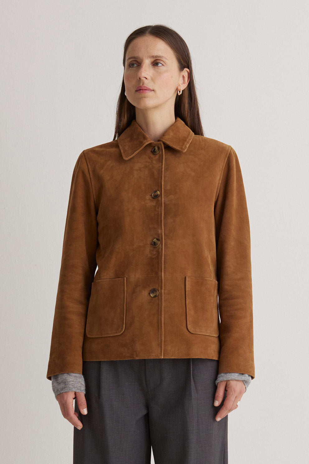 Yerse Suede Leather Jacket - Amber Brown