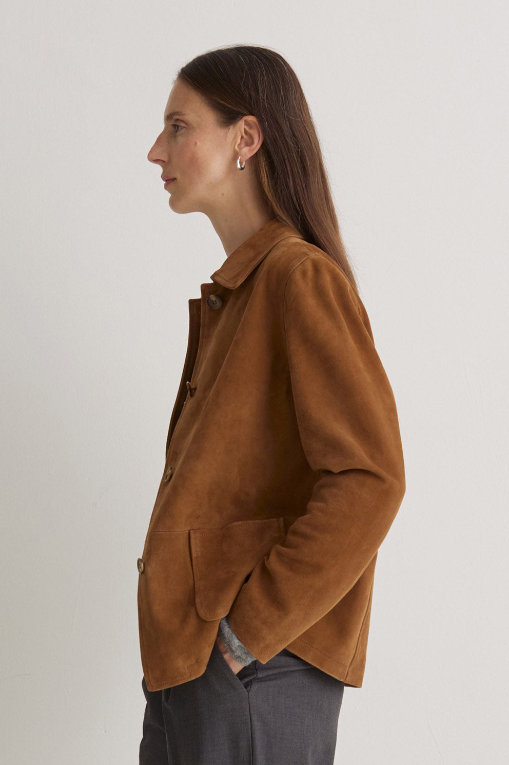 Yerse Suede Leather Jacket - Amber Brown