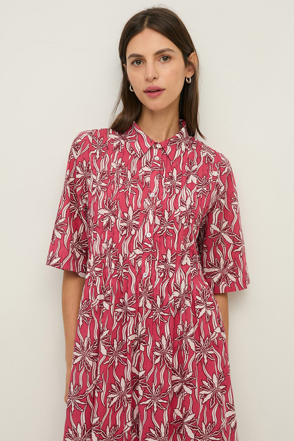 Yerse Tunisian Shirt Dress - Flowers