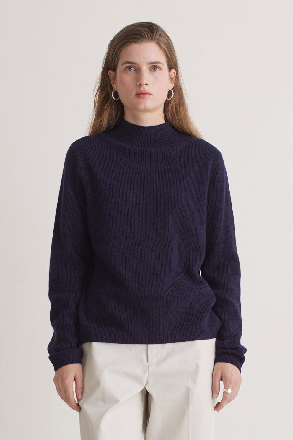 Yerse Wool Blend Fisherman's Rib Jumper - Navy