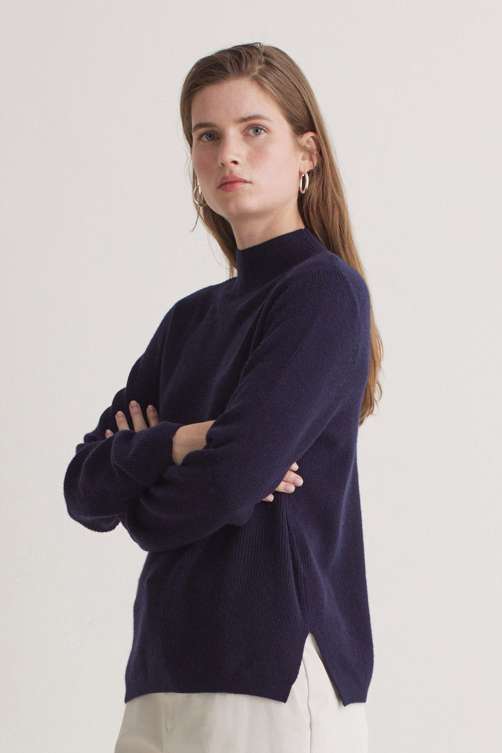 Yerse Wool Blend Fisherman's Rib Jumper - Navy