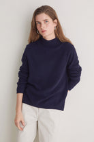 Yerse Wool Blend Fisherman's Rib Jumper - Navy