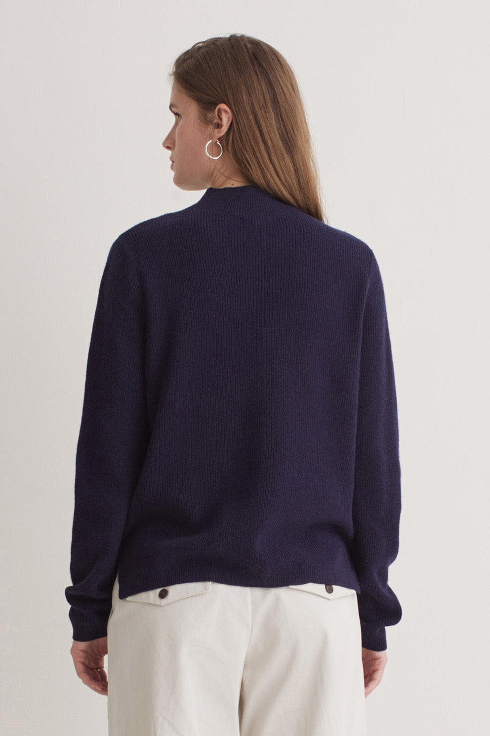 Yerse Wool Blend Fisherman's Rib Jumper - Navy